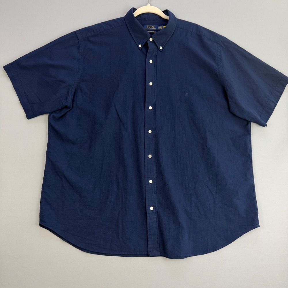 Polo Ralph Lauren Seersucker Short Sleeve Button Down Shirt Navy Blue  Size 2XB